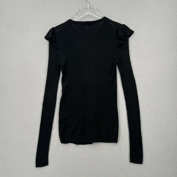 MADEWELL Sweater Womens Small Black Ruffle Sleeve Pullover Crew neck Ribbed - Picture 4 of 12
